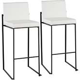 Fuji High Back 31" Bar Stool in White Leatherette & Black Steel (Set of 2)